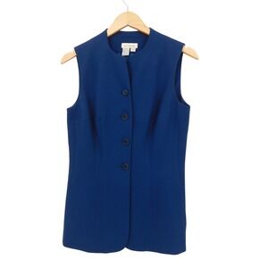 Vintage‎ Ann Taylor Collared Lady Vest Button Front Navy Blue Size 6